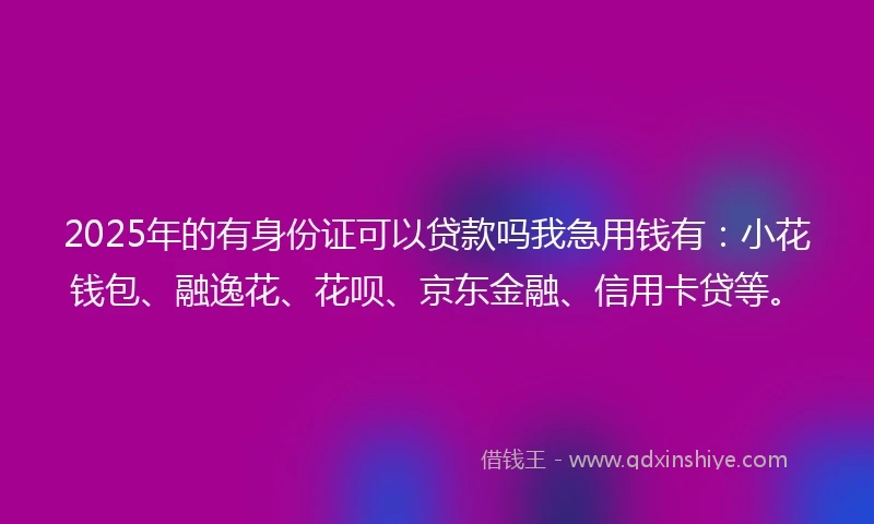 2025年的有身份证可以贷款吗我急用钱有：小花钱包、融逸花、花呗、京东金融、信用卡贷等。