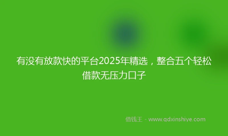 有没有放款快的平台2025年精选，整合五个轻松借款无压力口子