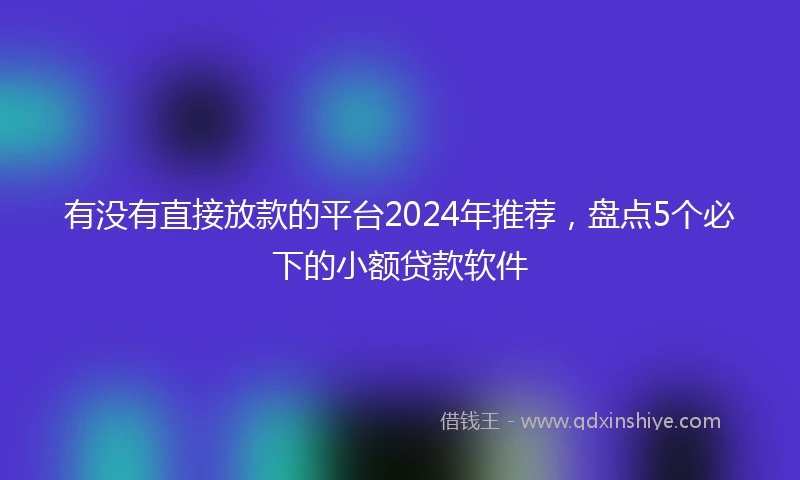 有没有直接放款的平台2024年推荐，盘点5个必下的小额贷款软件