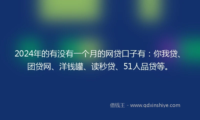 2024年的有没有一个月的网贷口子有：你我贷、团贷网、洋钱罐、读秒贷、51人品贷等。