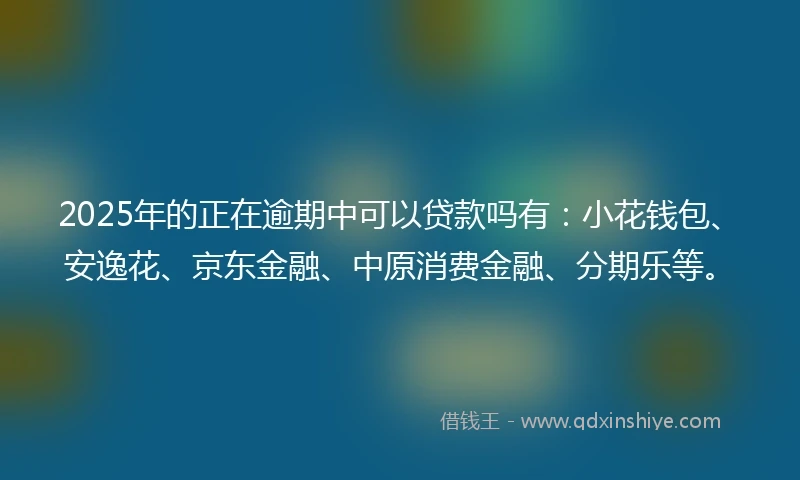 2025年的正在逾期中可以贷款吗有：小花钱包、安逸花、京东金融、中原消费金融、分期乐等。