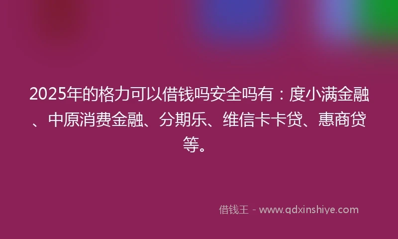 2025年的格力可以借钱吗安全吗有：度小满金融、中原消费金融、分期乐、维信卡卡贷、惠商贷等。