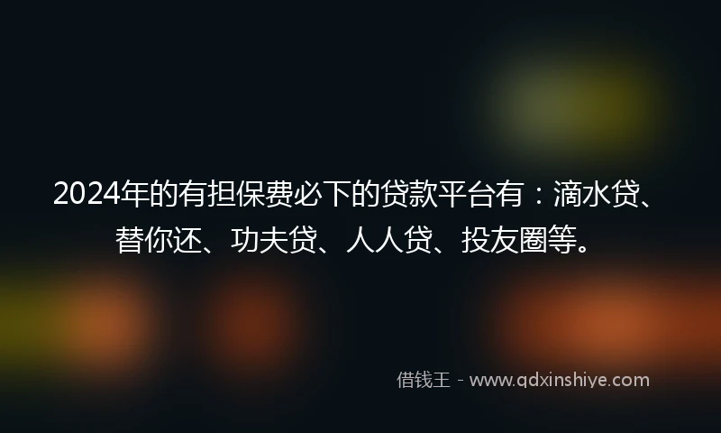 2024年的有担保费必下的贷款平台有：滴水贷、替你还、功夫贷、人人贷、投友圈等。