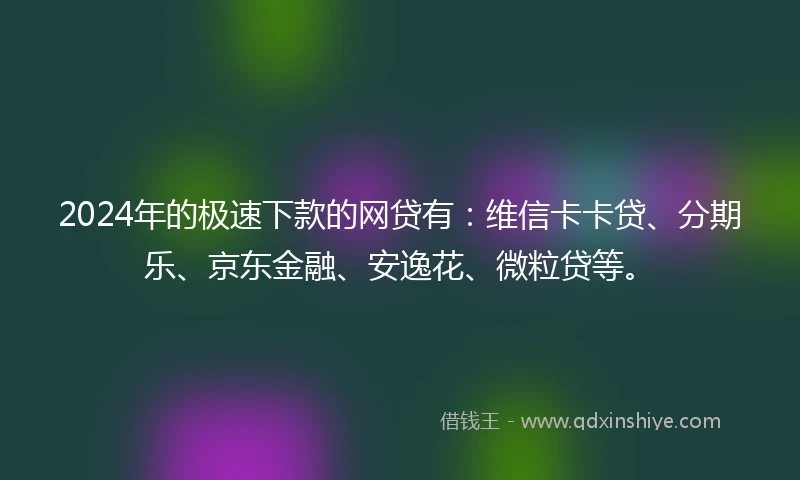 2024年的极速下款的网贷有：维信卡卡贷、分期乐、京东金融、安逸花、微粒贷等。