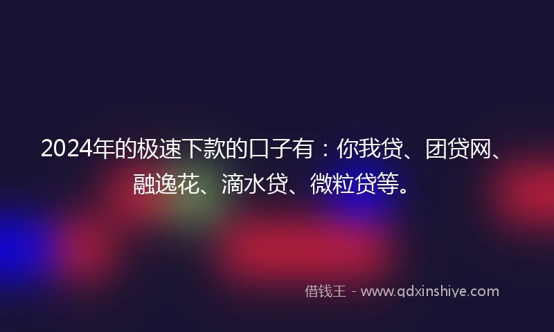 2024年的极速下款的口子有：你我贷、团贷网、融逸花、滴水贷、微粒贷等。