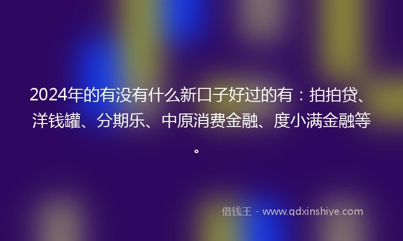 2024年的有没有什么新口子好过的有：拍拍贷、洋钱罐、分期乐、中原消费金融、度小满金融等。