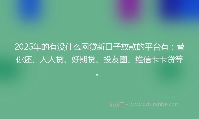 2025年的有没什么网贷新口子放款的平台有：替你还、人人贷、好期贷、投友圈、维信卡卡贷等。