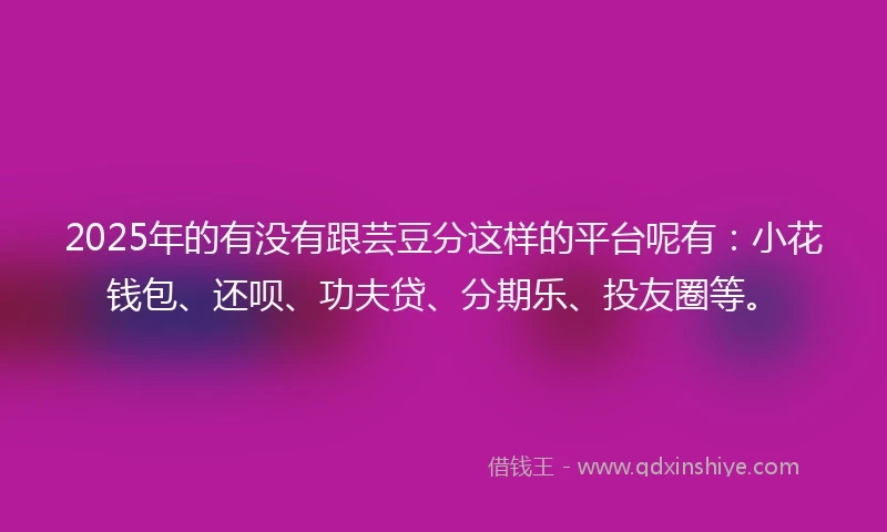 2025年的有没有跟芸豆分这样的平台呢有：小花钱包、还呗、功夫贷、分期乐、投友圈等。