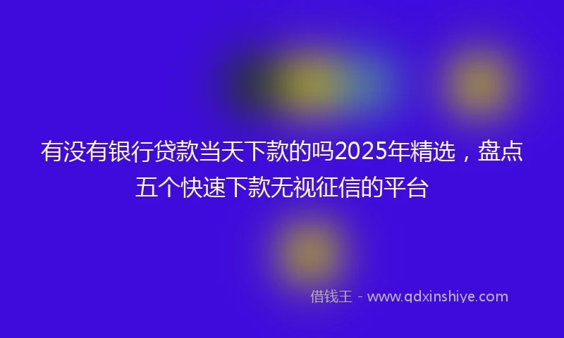 有没有银行贷款当天下款的吗2025年精选，盘点五个快速下款无视征信的平台