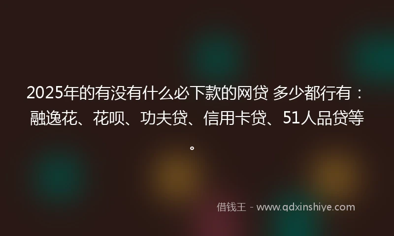 2025年的有没有什么必下款的网贷 多少都行有：融逸花、花呗、功夫贷、信用卡贷、51人品贷等。