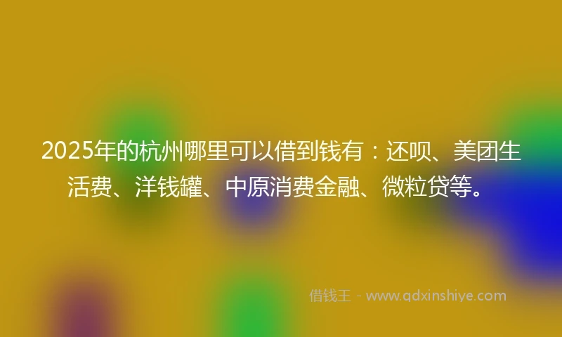 2025年的杭州哪里可以借到钱有：还呗、美团生活费、洋钱罐、中原消费金融、微粒贷等。