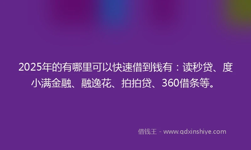 2025年的有哪里可以快速借到钱有：读秒贷、度小满金融、融逸花、拍拍贷、360借条等。