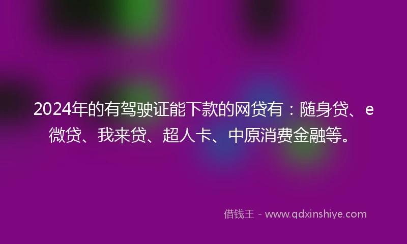 2024年的有驾驶证能下款的网贷有：随身贷、e微贷、我来贷、超人卡、中原消费金融等。