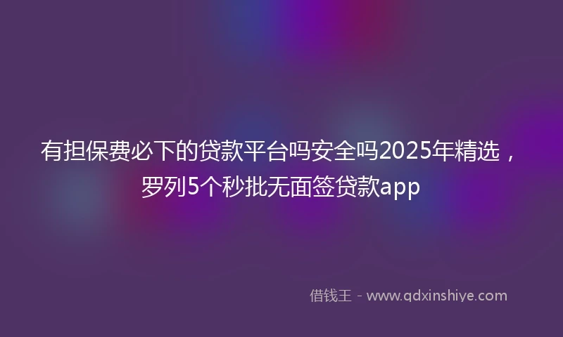 有担保费必下的贷款平台吗安全吗2025年精选，罗列5个秒批无面签贷款app