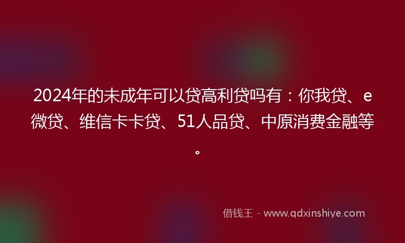 2024年的未成年可以贷高利贷吗有:你我贷、e微贷、维信卡卡贷、51人品贷、中原消费金融等。