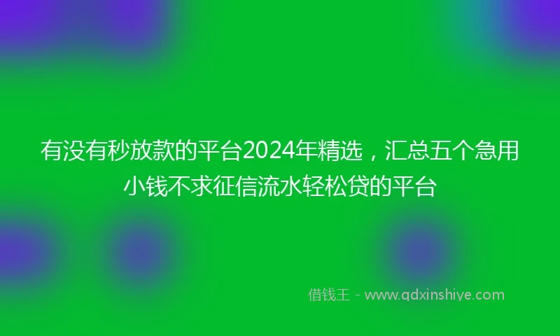 有没有秒放款的平台2024年精选，汇总五个急用小钱不求征信流水轻松贷的平台