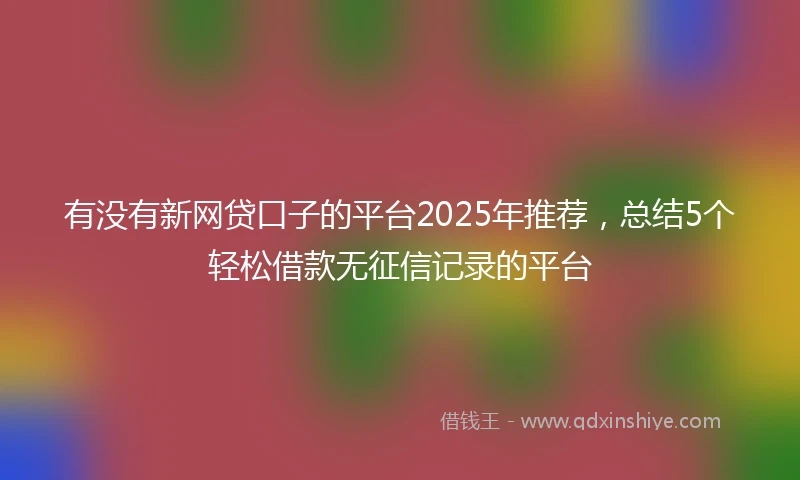 有没有新网贷口子的平台2025年推荐，总结5个轻松借款无征信记录的平台
