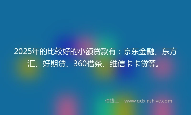 2025年的比较好的小额贷款有：京东金融、东方汇、好期贷、360借条、维信卡卡贷等。