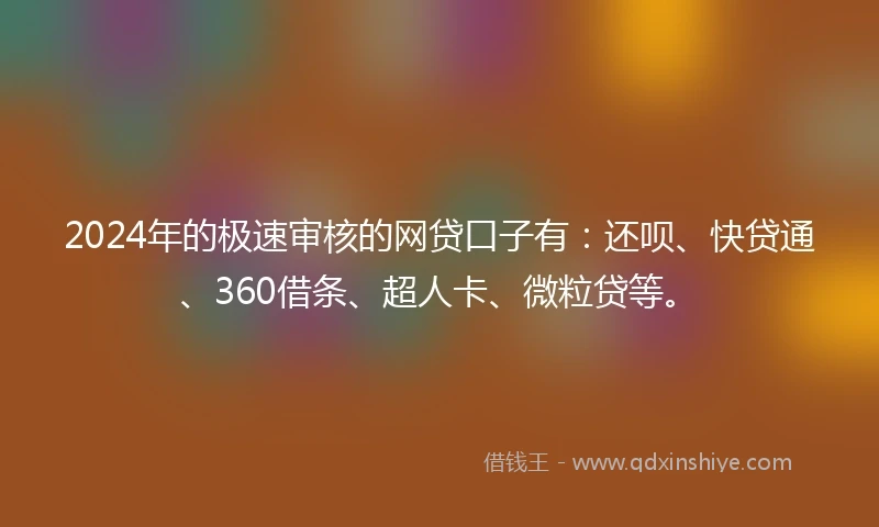 2024年的极速审核的网贷口子有：还呗、快贷通、360借条、超人卡、微粒贷等。
