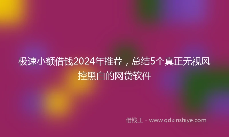 极速小额借钱2024年推荐，总结5个真正无视风控黑白的网贷软件