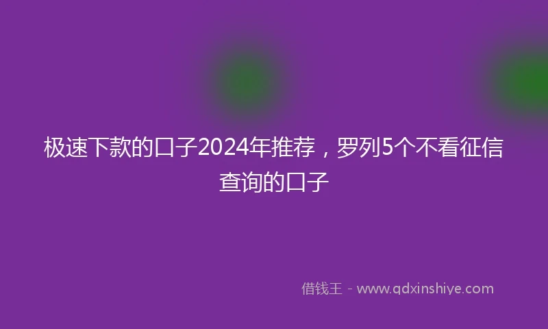 极速下款的口子2024年推荐，罗列5个不看征信查询的口子