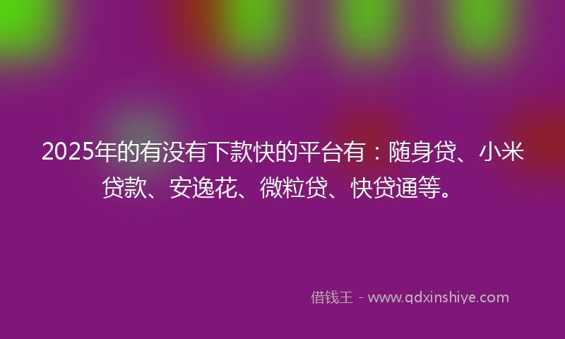 2025年的有没有下款快的平台有：随身贷、小米贷款、安逸花、微粒贷、快贷通等。