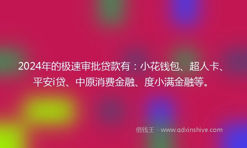 2024年的极速审批贷款有：小花钱包、超人卡、平安i贷、中原消费金融、度小满金融等。