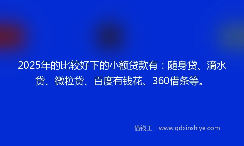 2025年的比较好下的小额贷款有：随身贷、滴水贷、微粒贷、百度有钱花、360借条等。