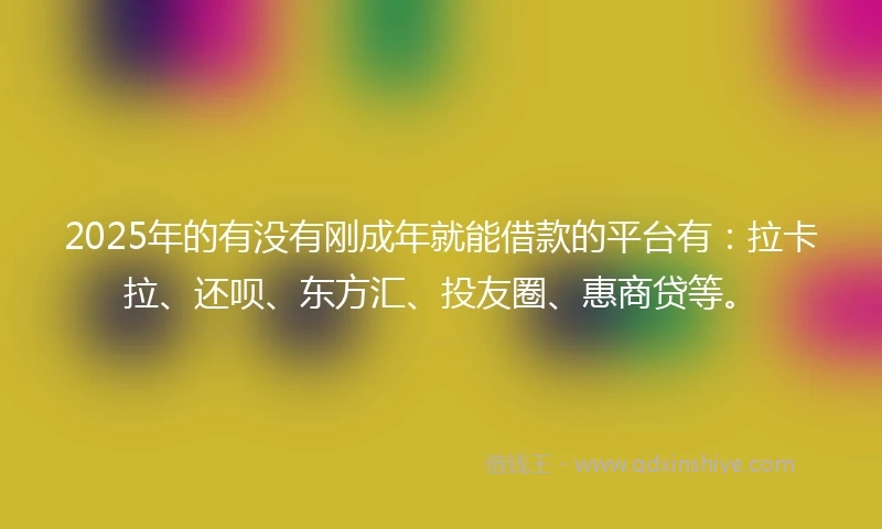 2025年的有没有刚成年就能借款的平台有：拉卡拉、还呗、东方汇、投友圈、惠商贷等。