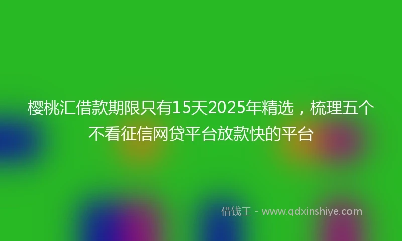 樱桃汇借款期限只有15天2025年精选，梳理五个不看征信网贷平台放款快的平台