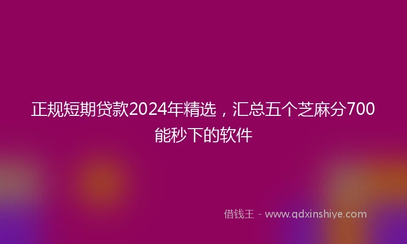 正规短期贷款2024年精选，汇总五个芝麻分700能秒下的软件