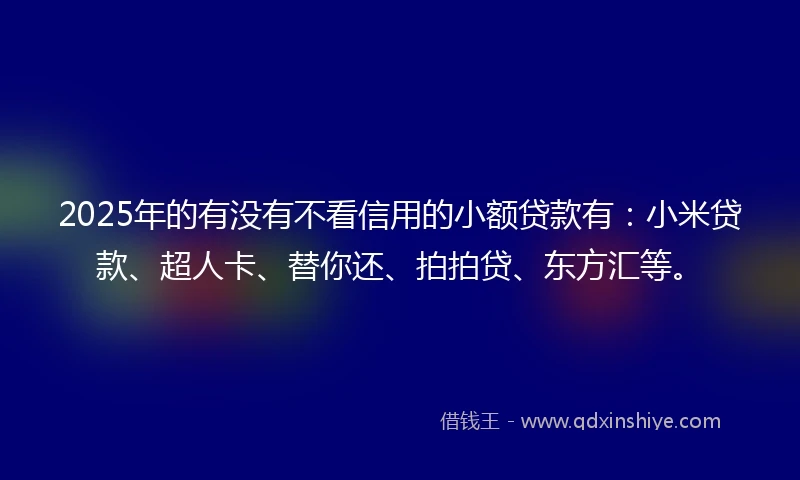 2025年的有没有不看信用的小额贷款有：小米贷款、超人卡、替你还、拍拍贷、东方汇等。