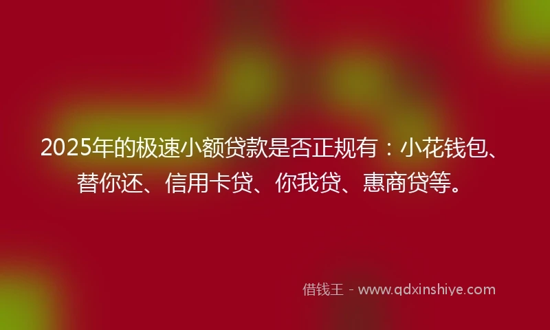 2025年的极速小额贷款是否正规有：小花钱包、替你还、信用卡贷、你我贷、惠商贷等。