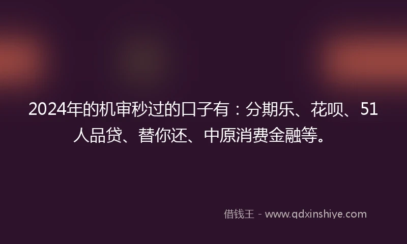 2024年的机审秒过的口子有：分期乐、花呗、51人品贷、替你还、中原消费金融等。