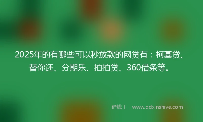2025年的有哪些可以秒放款的网贷有：柯基贷、替你还、分期乐、拍拍贷、360借条等。