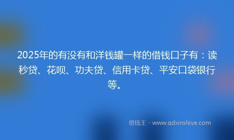 2025年的有没有和洋钱罐一样的借钱口子有：读秒贷、花呗、功夫贷、信用卡贷、平安口袋银行等。