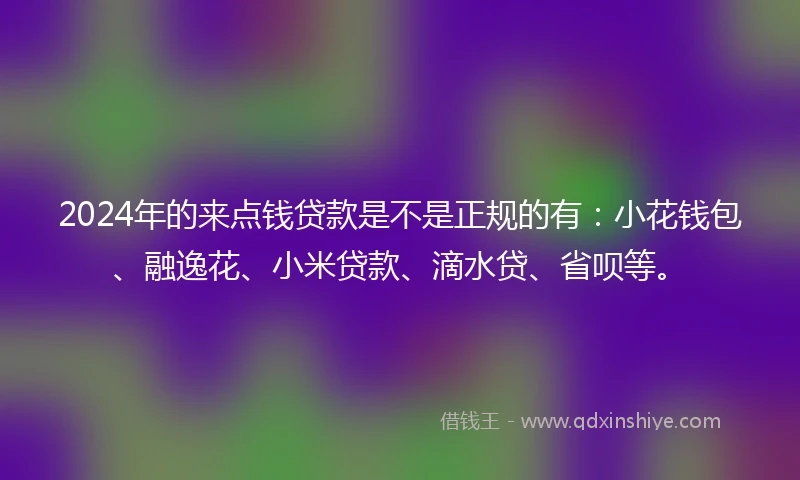2024年的来点钱贷款是不是正规的有：小花钱包、融逸花、小米贷款、滴水贷、省呗等。
