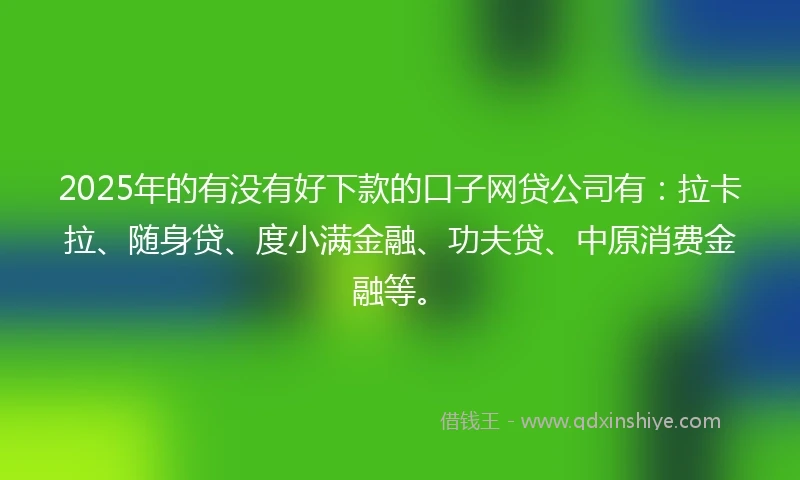 2025年的有没有好下款的口子网贷公司有：拉卡拉、随身贷、度小满金融、功夫贷、中原消费金融等。