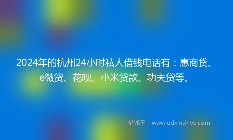 2024年的杭州24小时私人借钱电话有：惠商贷、e微贷、花呗、小米贷款、功夫贷等。