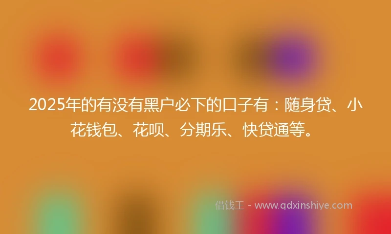 2025年的有没有黑户必下的口子有：随身贷、小花钱包、花呗、分期乐、快贷通等。