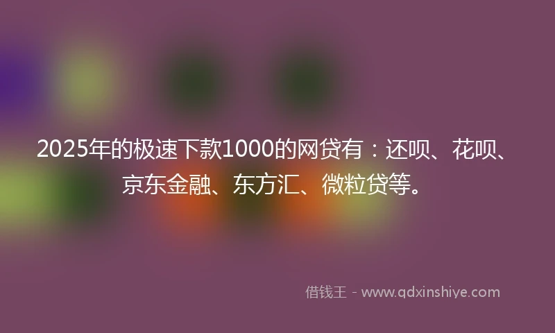 2025年的极速下款1000的网贷有：还呗、花呗、京东金融、东方汇、微粒贷等。