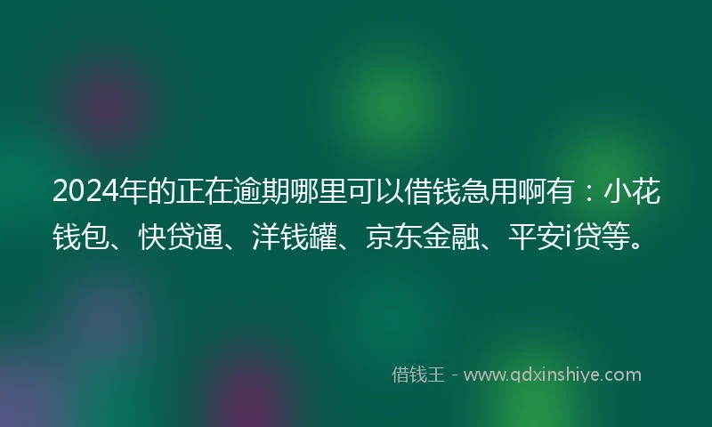 2024年的正在逾期哪里可以借钱急用啊有：小花钱包、快贷通、洋钱罐、京东金融、平安i贷等。