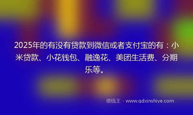 2025年的有没有贷款到微信或者支付宝的有：小米贷款、小花钱包、融逸花、美团生活费、分期乐等。