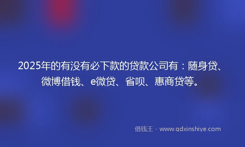 2025年的有没有必下款的贷款公司有：随身贷、微博借钱、e微贷、省呗、惠商贷等。