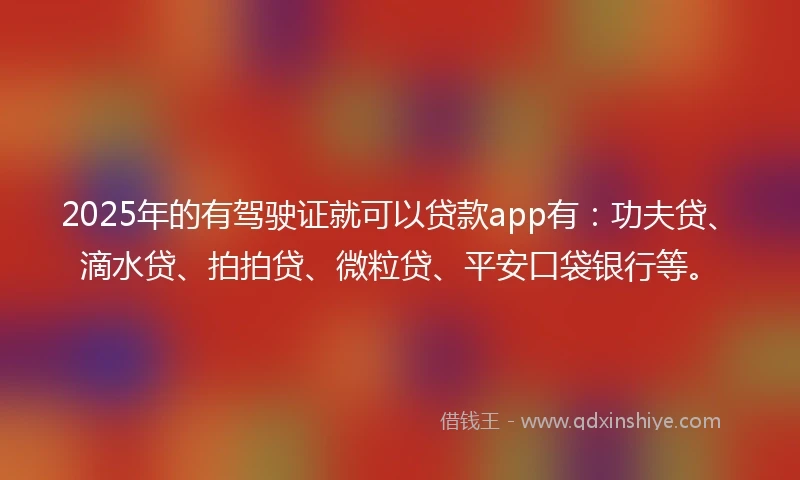 2025年的有驾驶证就可以贷款app有：功夫贷、滴水贷、拍拍贷、微粒贷、平安口袋银行等。