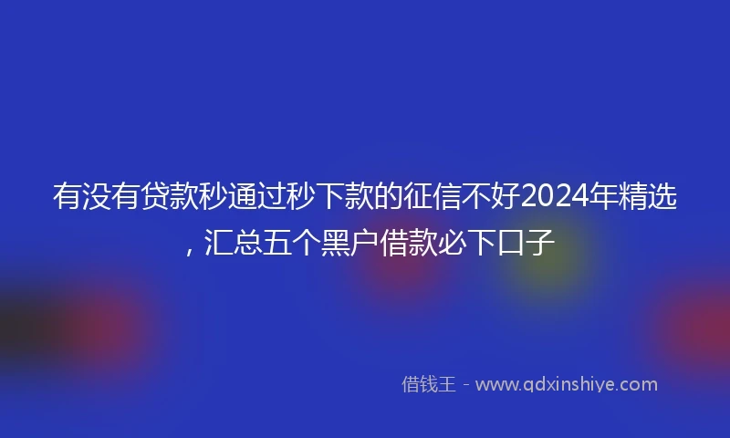 有没有贷款秒通过秒下款的征信不好2024年精选，汇总五个黑户借款必下口子