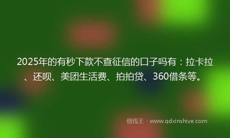2025年的有秒下款不查征信的口子吗有：拉卡拉、还呗、美团生活费、拍拍贷、360借条等。
