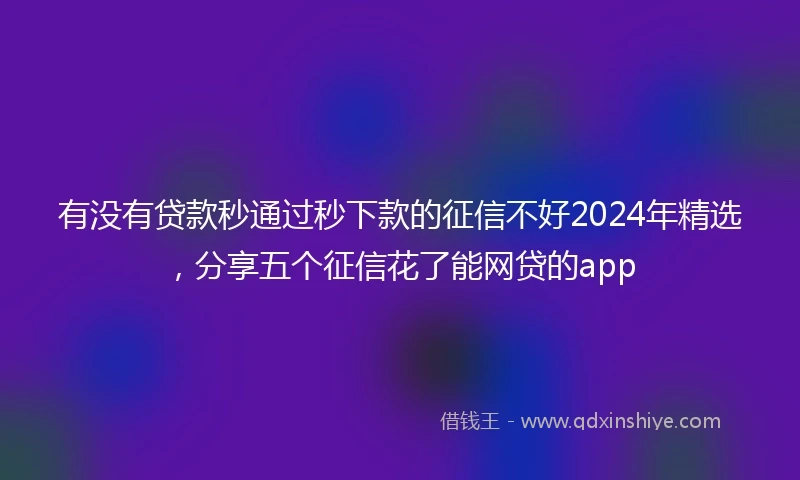 有没有贷款秒通过秒下款的征信不好2024年精选，分享五个征信花了能网贷的app