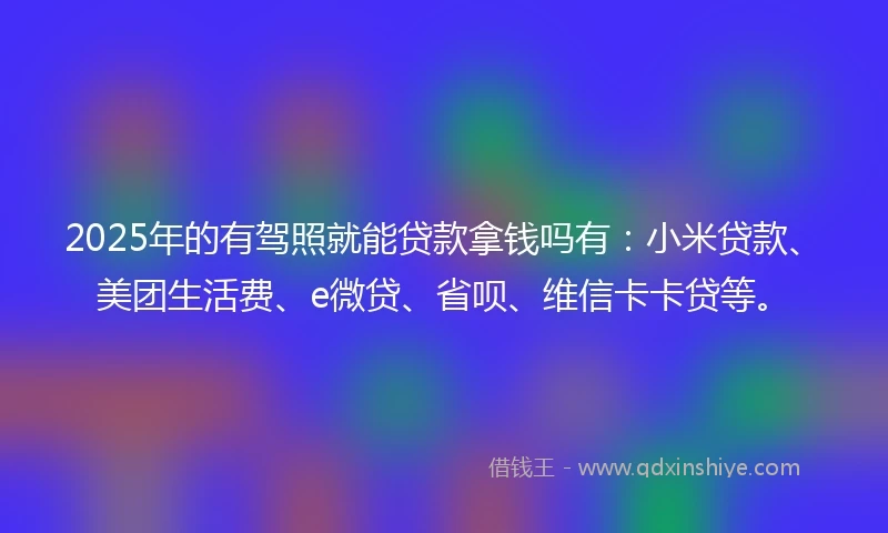 2025年的有驾照就能贷款拿钱吗有：小米贷款、美团生活费、e微贷、省呗、维信卡卡贷等。
