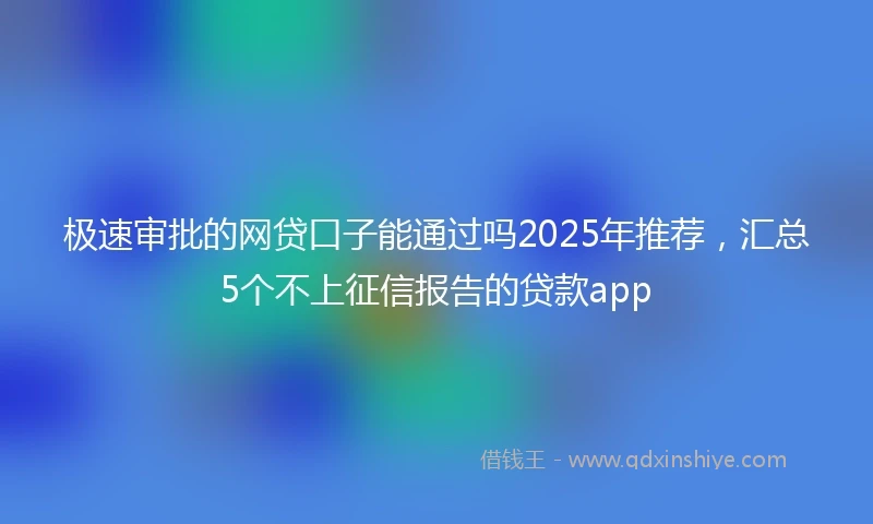 极速审批的网贷口子能通过吗2025年推荐，汇总5个不上征信报告的贷款app